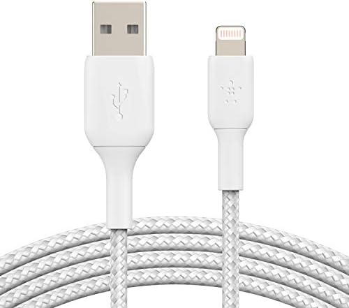 Belkin Boost Charge Braided Lightning Cable – 6.6 ft (2 M) – MFi Certified Durable i Phone Charger – Fast USB to Lightning Charging Cable for Seamless Syncing – Enhanced Compatibility for All Apple Devices – Stylish White Design for Modern Aesthetics