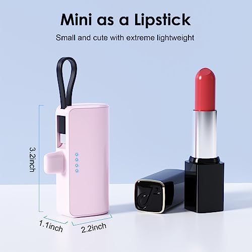 Ultra-Compact 5200 m Ah Power Bank with Built-in USB-C Cable – High-Speed Mini Charger for i Phone 15/14/13/12/XR/8/7/6 & Android Devices – Perfect On-the-Go Backup Solution for Busy Lifestyles with LED Battery Indicator and Enhanced Compatibility