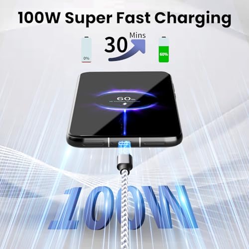 240 W 4-in-1 Braided Charging Cable: Ultimate Fast Charge Solution with E-Mark Chip for i Phone, i Pad, Mac Book & Android Devices (5 FT) – Durable Multi-Connector Cord for Seamless Device Compatibility and Superior Performance