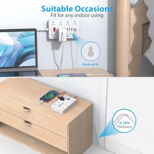 Ultimate Power Strip Surge Protector with USB-C – 8 Spacious Outlets & 6 Fast-Charging USB Ports – 5 ft Wall-Mountable Extension Cord for Phones, Tablets, Laptops, and Multiple Devices – Enhanced Safety & Efficiency for Home and Office Use