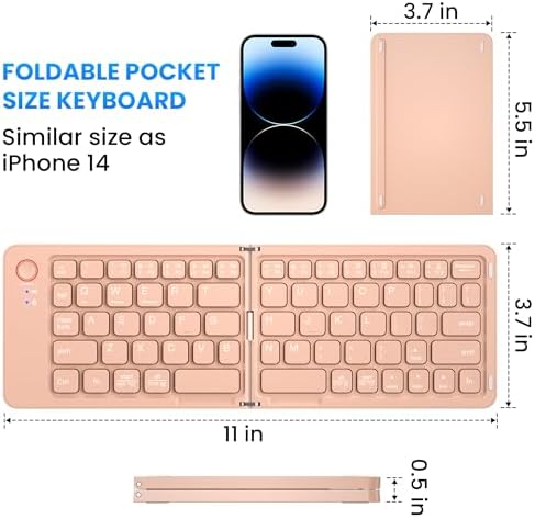 Ultimate Mini Wireless Folding Keyboard for Travel – Sync 3 Devices Effortlessly, Premium Aluminum Design for i Phone, i Pad, Mac, Android & Windows – Compact & Portable Full-Size Typing Solution