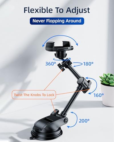 Seamless Vlogging & Filming Car Phone Holder for Windshield | Multi-Angle Adjustable Mount for 4.7″-6.9″ Devices | Compatible with i Phone 16/15/14 & Samsung S25 Ultra | Secure No-Swivel Design for Safe, High-Quality Recording | Easy Installation & Compact Storage