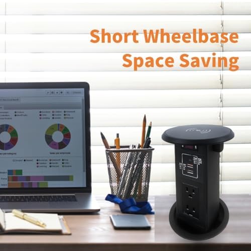 ZESHAN Sleek Pop-Up Power Outlet with 15 W Wireless Charging Station – Dual US Outlets, USB A & USB C PD Fast Charging Ports for Effortless Connectivity at Home or Office – Ideal for Conference Tables and Kitchen Counters, Modern Black Finish