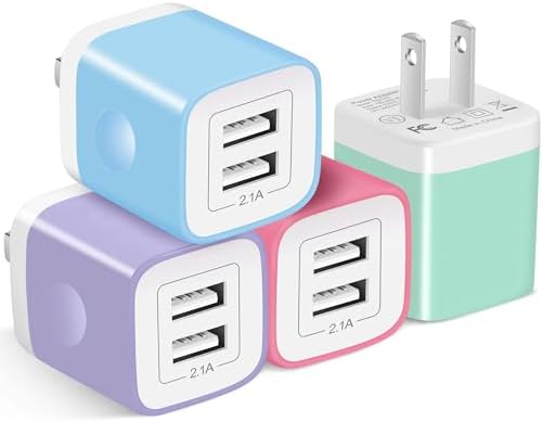 Dual-Port USB Wall Charger 4-Pack – 2.1 A Fast Charging Block for i Phone 16/15/14/13/12/11/XS/X/8/7/6 Plus, Apple Watch, Samsung Galaxy & Android Devices – Compact & Safe Multi-Device Power Adapter for Home, Office, Travel