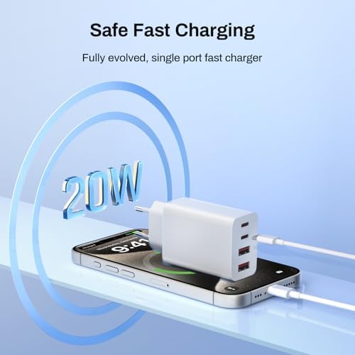 European Power Adapter & Fast Charge USB Hub – 2-Pack with 40 W PD 3.0 for i Phone 16/15/14 Series & Samsung Galaxy S24-S20 – Compact 4-Port Travel Charger for Effortless Multi-Device Charging – Perfect for Families & Global Adventurers Seeking Reliable Power Solutions in Europe