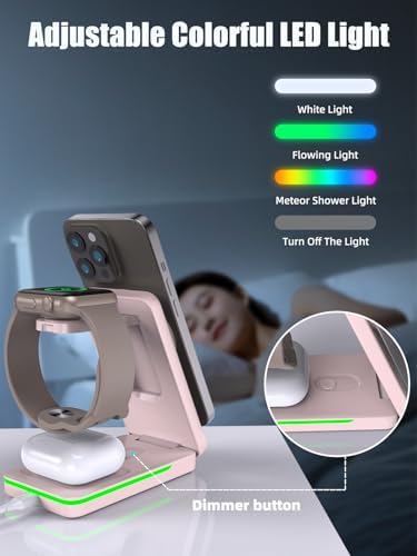 3-in-1 Foldable Mag-Safe Wireless Charging Station for i Phone 16 Pro Max, 15, 14, 13, 12 – Seamless Nightstand Charger for Air Pods & i Watch – Compact Multi-Device Power Hub in Sleek Black Finish for Enhanced Efficiency and Travel Convenience