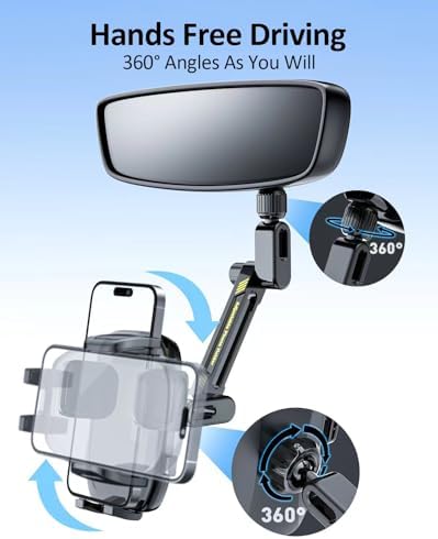 Premium Aluminum Alloy Rear View Mirror Phone Holder – Adjustable Smartphone Car Mount with Rotatable Cradle for Hands-Free Navigation and Enhanced Safety – Universal Fit for All Smartphones, Tool-Free Installation, Sleek Design for Modern Vehicles
