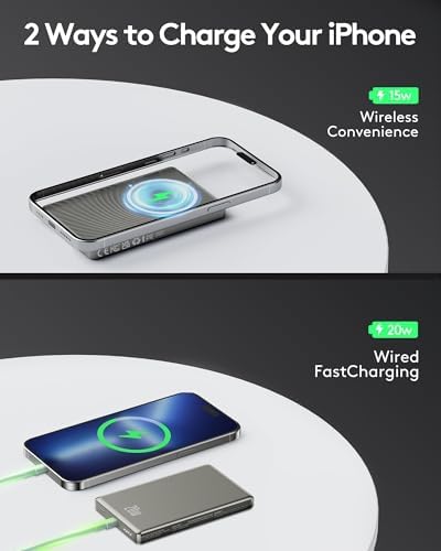 Ultra-Slim 10,000 m Ah Mag Safe Power Bank for i Phone 16/15/14/13/12 – Fast Wireless Charging in Sleek Metallic Black, Magnetic Attachment for Hassle-Free Portability and Quick Power-Ups – Ideal Travel Companion for On-the-Go Charging Solutions