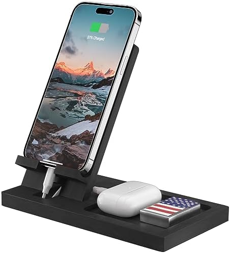 Cell Phone Stand with Tray, Wood Phone Docking Station for Men, Phone Holder for Desk, Men’s Docking Station and Organizer, Wooden Desk Organizer – Enhanced Compatibility and Speed