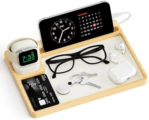 Wooden Watch Band Organizer – Charger Stand Compatible with All Apple Watch Series and Watch Bands Display Watch Storage Case Tray with Acrylic Top Lid(Bamboo) – Enhanced Compatibility and Speed