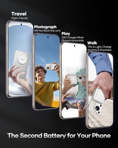 Ultra-Slim Wireless Portable Charger for Samsung & i Phone – 8000 m Ah Fast Charging Power Bank with Innovative Suction Cup Design – 22.5 W USB-C PD Compatibility for Rapid Device Charging – Lightweight and Stylish Mobile Accessory