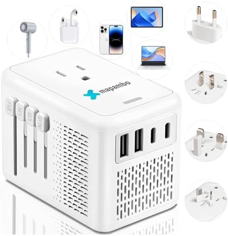 Premium Mapambo Universal Voltage Converter 220 V to 110 V – Versatile Travel Adapter with Dual USB Fast Charging Ports for Hair Dryers & Global Electronics – Essential Step-Down Power Solution for European Adventures (White)