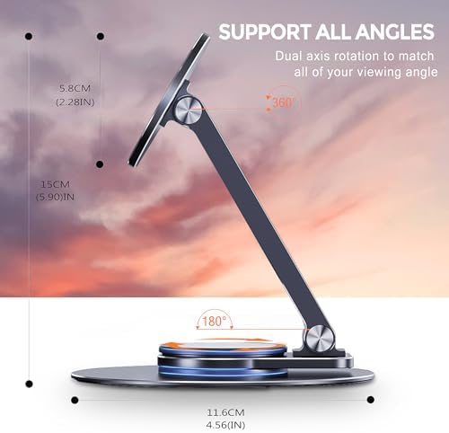CreaDream Magnetic Phone Stand for Desk, Aluminum MagSafe iPhone Stand Foldable Adjustable, Cell Phone Stand Holder Compatible with iPhone 16 15 14 13 12 Pro Max and Magsafe Case – Enhanced Compatibility and Speed