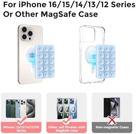 AHASTYLE Silicone Suction Phone Case Stand for iPhone 16/15/14/13/12 Series, Magnetic Suction Cup Phone Mount for iPhone MagSafe Phone Case, Mirror Shower Phone Holder, for TikTok Videos and Selfies – Enhanced Compatibility and Speed