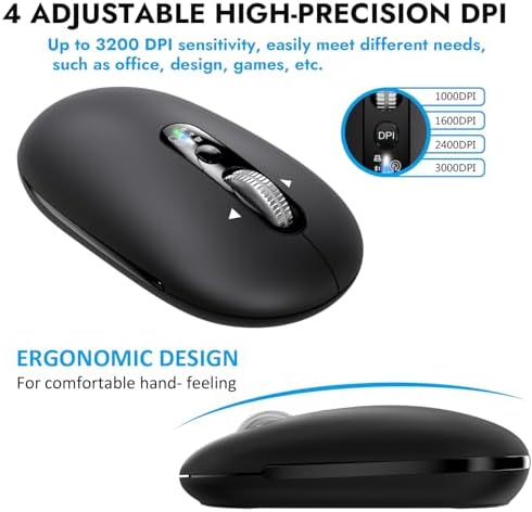 Ultra-Slim Wireless Bluetooth Mouse for Multi-Device Use – Lightweight Travel-Friendly Design with ±3000 DPI Precision, 4-Way Metal Scrolling, and 8 Customizable Buttons – Perfect for Laptops, Tablets, and Phones – Enjoy Quiet Operation and Long Battery Life for Enhanced Productivity