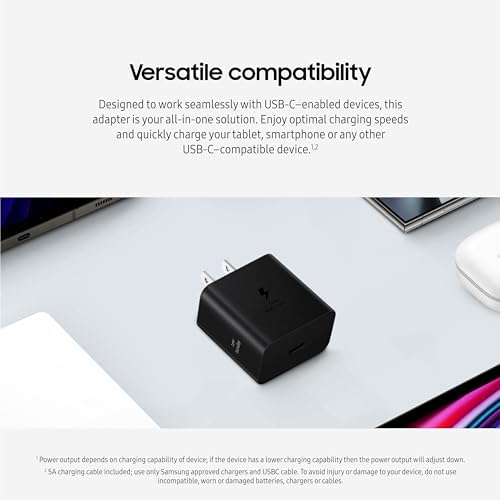 SAMSUNG 45 W Ultra-Fast Wall Charger with USB Type-C Cable – Efficient Power Adapter for Galaxy Devices & USB-C Gadgets, Sleek Black Design for On-the-Go Charging, Low Energy Consumption, Ideal for Busy Lifestyles, EP-T4511 XBEGUS