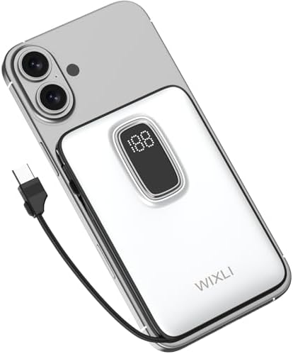 Ultra-Thin 5000 m Ah Portable Power Bank with Built-In USB-C Cable – Lightweight External Charger for i Phone 16/15, Samsung Galaxy & Google Pixel – Perfect Travel Companion with Smart LCD Display for Battery Monitoring – Safety Certified, Ideal for Daily Use & Outdoor Adventures – Reliable On-the-Go Charging Solution