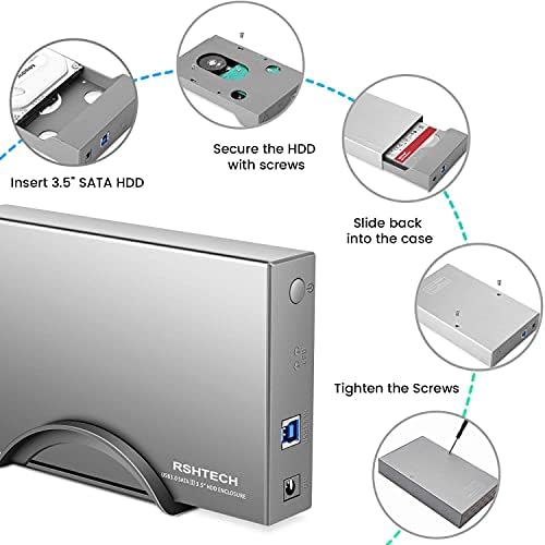 RSHTECH 3.5-Inch Aluminum USB 3.1 Gen 1 HDD Enclosure with Type C to SATA Connectivity – Ultra-Fast External Dock Case for 16 TB Drives, Perfect for SSD and HDD Data Management, Quick Setup & Enhanced Durability