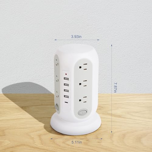 Revolutionize Your Charging Setup with the 16.5 FT Power Strip Tower – 12 AC Outlets & 5 USB Ports (1 USB-C) Surge Protector for Home, Kitchen, Dorm, & Office – Space-Saving Design with Enhanced Overload Protection for Maximum Device Compatibility and Rapid Charging Efficiency