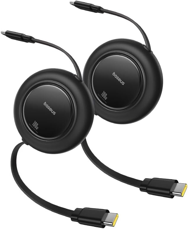 Baseus 100 W Retractable USB-C to USB-C Charging Cable – Versatile 6.6 ft Length with 7 Adjustable Stages for High-Speed Charging of i Phone 16/15 Pro Plus, Mac Book, i Pad Pro, Samsung S24/S23+ – Durable, Tangle-Free Solution for Home and Travel Charging Needs
