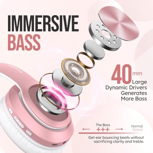 Elevate Your Listening Experience with Tune Flux Rose Gold Over-Ear Wireless Bluetooth Headphones – 80-Hour Battery Life, Deep Bass Hi-Fi Sound, and Custom Dual EQ Modes for Personal Audio – Stylish Foldable Design Perfect for On-the-Go Use with Smartphones and PCs