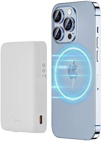 BENKS 10,000 m Ah Magnetic Power Bank – Ultra-Fast Wireless Charger for i Phone 15/14/13/12 Series, Mag Safe-Compatible, Sleek Pink Design with Dual 20 W USB-C Ports for Rapid Charging and Enhanced Portability