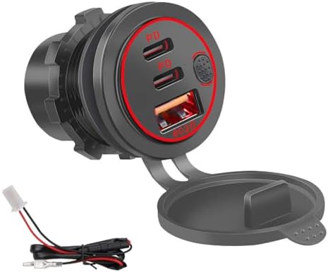 18 W Triple Port USB Car Charger with Switch – Quick Charge 3.0 & Dual PD USB-C Dashboard Mount for Cars, Trucks, and Boats – Energy Efficient Blue Charging Solution for All Your Devices on the Go