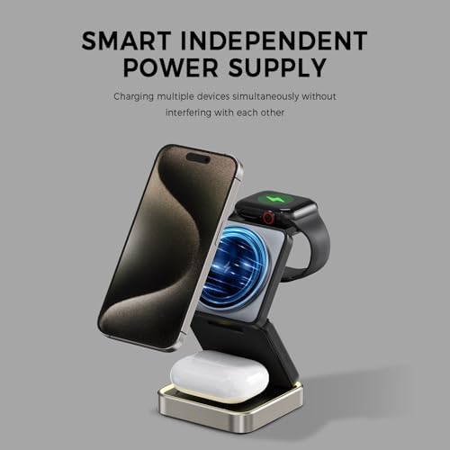 Revolutionize Your Charging Experience with the Ultimate 3-in-1 Fast Charging Station – Magnetic Wireless Dock for i Phone 16 Pro Max, 15, 14, 13, 12, Plus Apple Watch & Air Pods Compatibility – Portable Multi-Device Power Hub with USB-C Headphone Stand for Effortless Tech Management and Unmatched Charging Speed