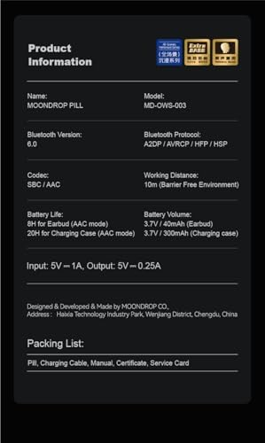 Moondrop Pill Open Ear Headphones: Premium Wireless IPX4 Ear Clip Earbuds for Gamers and Active Lifestyles | Ultimate Comfort with Enhanced Connectivity, Immersive Sound, and Ambient Awareness in Sleek Black Design