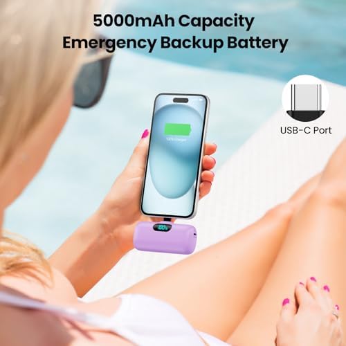 Ultra-Compact 5000 m Ah USB-C Power Bank – Fast Charging Mini Portable Charger with Built-in Connector & LCD Display – Perfect for i Phone 15, i Pad Pro, and Android Devices – Lightweight and Travel-Friendly Power Solution for On-the-Go Connectivity