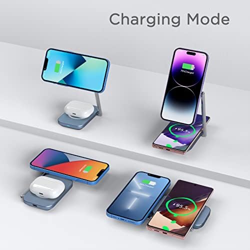 Elevate Your Charging Game with the Premium 2-in-1 Mag Safe Charger Stand – Swift 20 W Wireless Power Solution for i Phone 15/14/13/12 & Air Pods 3/Pro/2 – Robust Zinc Alloy Design with Foldable Portability for Effortless Device Alignment – Perfect for Organized, Tangle-Free Charging Spaces