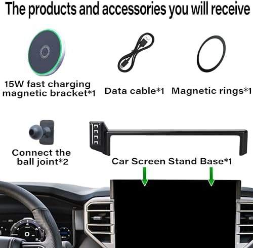 Car Phone Holder for 2022-2025 Toyota Tundra/2023 2024 2025 Toyota Sequoia Accessories 15W Fast Wireless Charger Screen Fixed Clip Cell Phone Mount Hands-Free 360 Degree Rotation(14 Inch) – Enhanced Compatibility and Speed