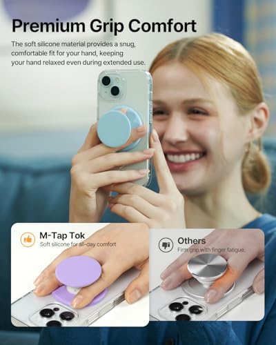 Transform Your i Phone Experience with the Sinjimoru Mag Safe Soft Silicone Phone Grip in M-Tap Tok Blue – Unmatched Comfort and Secure One-Touch Handling for i Phone 16/15/14/13/12 Models – Optimize Your Connectivity with Superior Magnetic Grip and Ultra-Lightweight Design for Effortless Everyday Use