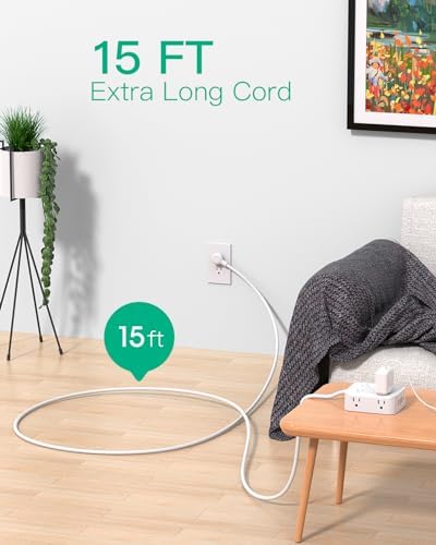 MIFASOPOWER Surge Protector Power Strip – 8 Wide Outlet Charging Station with 4 USB Ports (Including USB-C) and 5 FT Heavy-Duty Extension Cord – Space-Saving Flat Plug Design for Home, Dorm, or Office – Overload Protection & Wall-Mountable Convenience