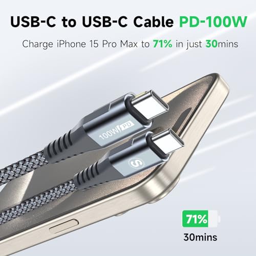 sweguard 100 W USB C to USB C Charger Cable [3.3 ft, 2-Pack] – Ultimate Fast Charging Solution for i Phone 15 & 16 Pro Max, Mac Book, i Pad Pro, and Samsung Galaxy S Series – Durable, High-Speed Compatibility for All Your Devices