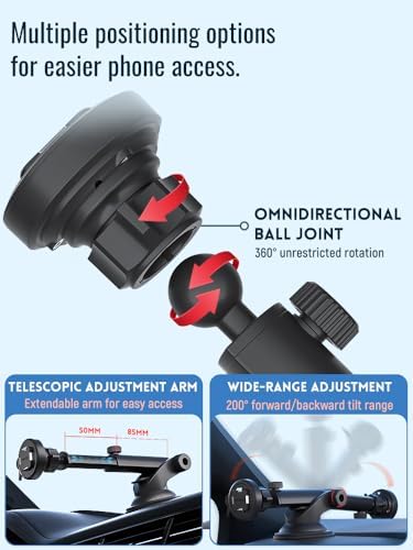 sincetop Car Phone Mount with Instant Quick Release Series Q[Quad] – 360° Adjustable Dashboard Phone Holder, One-Second Detach, Compatible with iPhone/Samsung – Enhanced Compatibility and Speed