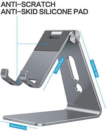 OMOTON Adjustable Cell Phone Stand, C2 Aluminum Desktop Phone Holder Dock Compatible with iPhone 15 14 13 Xs XR 8 Plus 7 6, Samsung Galaxy, Google Pixel, Android Phones – Enhanced Compatibility and Speed