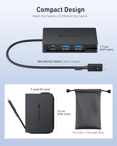 Elevate Your Connectivity with the Cable Matters 8-in-1 USB C Hub Multiport Adapter – Dual 4 K@60 Hz HDMI, 140 W Power Delivery, and Gigabit Ethernet for Unmatched Performance. Experience Lightning-Fast 10 Gbps Data Transfers with 2 USB-C and 1 USB-A 3.2 Ports, Perfectly Crafted for Seamless Device Integration. Ideal for Professionals Demanding Reliable Connectivity and Exceptional Visuals, This Compact Hub Supports One External Display on Mac OS, Making It Your Ultimate Travel Companion for Enhanced Efficiency and Power Management. Redefine Your Workspace Today!