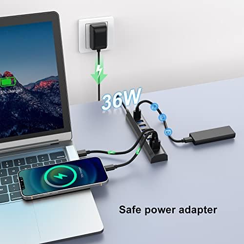 Unlock Seamless Connectivity with RAOYI 6-Port Powered USB 3.0 Hub – High-Speed Data Transfer, Smart Fast Charging, and 24 W Power Adapter for Laptops, PCs, and Macs – Ideal USB Splitter for Enhanced Device Management and Productivity in Sleek Black