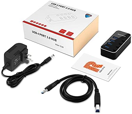 Elevate Your Connectivity with the RSHTECH 4 Port USB C to USB 3.0 Hub Expander – Sleek Aluminum Powered Splitter with 5 V AC Adapter & Individual On/Off Control for High-Speed Data Transfer (RSH-516-C) – Perfect for Professionals & Multitaskers