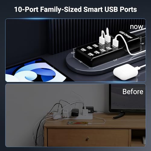 Ultimate 10-Port USB Charging Station – 50 W Multi-Device Power Hub for i Phone, Galaxy, i Pad & More – Rapid Charge & Advanced Safety Features for Home or Office Use – Compact Multiport Charger for Maximum Efficiency and Organization