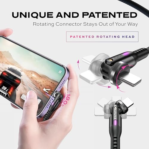 Statik Power Pivot 12 W USB-C Cable – 6 FT Right-Angle Design with 360-Degree Rotating Head for Seamless Charging & Data Transfer, Ideal for Home & Office Setup, Compatible with Smartphones, Tablets, and Laptops, Premium Durability & Flexibility for Enhanced Convenience and Performance