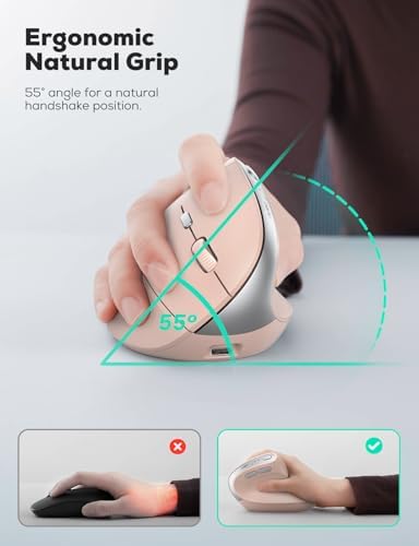 Revolutionize Your Workspace with the Nulea MD280 Ergonomic Vertical Wireless Mouse – Dual Mode Bluetooth & 2.4 G Connectivity, Precision with 4 Adjustable DPI Settings (800/1200/1600/2400), Rechargeable & Silent Clicks for Ultimate Focus – 6 Customizable Buttons Enhance Productivity for Laptop & Desktop Users in Stylish Grey.