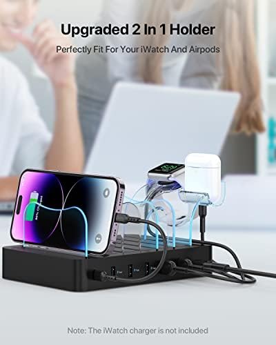 Soo Pii 60 W 6-Port USB-C Charging Station with 20 W Fast Charge – Multi-Device Power Hub for i Phone 14/13/12, Includes 6 Short Cables & 2-in-1 Holder for Organized Charging – Perfect for Home, Office & Travel