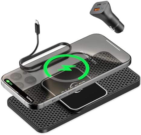 Effortless Fast Charging for i Phone 16: LOOSAU 15 W Magnetic Wireless Car Charger Pad with Non-Slip Design and 1 M Type C Cable – Ultimate Compatibility for i Phone 16, 15 Pro Max, 14, 13, and 12 Models – Your Essential On-the-Go Charging Solution