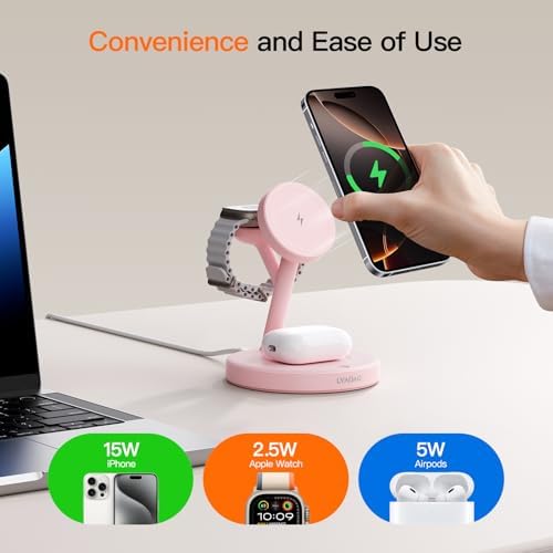 2025 US Edition 3-in-1 Wireless Charging Station for Apple: High-Speed 15 W Mag-Safe Charger Dock for i Phone 16/15/14/13/12, Air Pods, and Apple Watch – Superior Compatibility and Fast Charging Solution