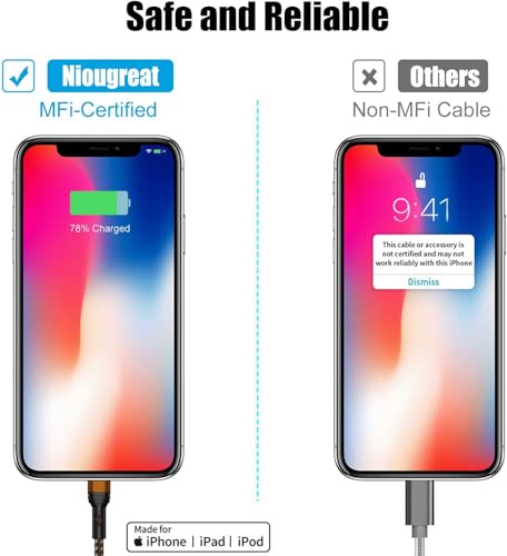 Revolutionize Your Charging Routine with the MFi Certified 6.6 ft Chew-Proof Metal Braided Lightning Cable – Durable Stainless Steel Design for Fast Charging & Data Sync with Apple Devices, Enhanced Safety Features for Everyday Use