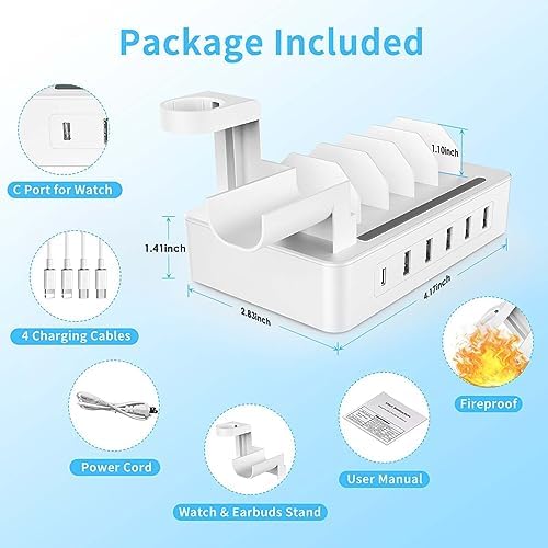 Ultimate 6-Port USB Charging Hub: High-Speed Dock for Streamlined Device Management – Rapid Charge Station for Smartphones, Earbuds, and Smartwatches – Chic Pure White Finish with Built-in Safety Features – Perfect Desktop Organizer for Enhanced Home and Office Productivity