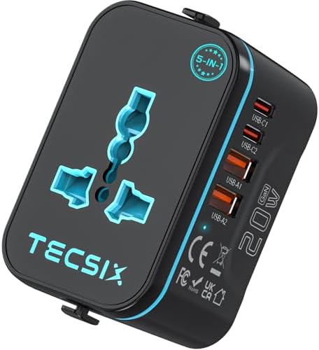 Global Travel Power Adapter with Dual USB-C & USB-A Ports – Compact 240 V AC Charger for International Use in EU, US, UK, AUS – Fast Charging Solution for Modern Travelers – Sleek, Lightweight Design (Black/Blue) Global Travel Power Adapter with Dual USB-C & USB-A Ports – Compact 240 V AC Charger for International Use in EU, US, UK, AUS – Fast Charging Solution for Modern Travelers – Sleek, Lightweight Design (Black/Blue)