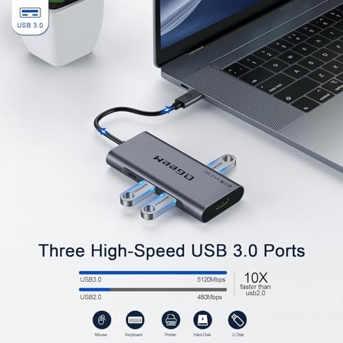 Elevate Your Connectivity Game with the QGee M 7-in-1 USB C Hub – Ultimate 4 K HDMI Adapter for Mac Book, i Phone 15/16, i Pad Pro Max & Chromebook – 100 W Power Delivery, High-Speed USB 3.0 Ports & Integrated Card Reader in Sleek Grey for Superior Performance and Unmatched Versatility